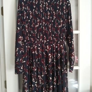 Kate Spade blue burgundy long sleeved crepe A-line